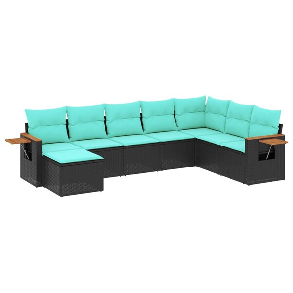 vidaXL Salon de jardin 8 Pièces avec coussins noir résine tressée