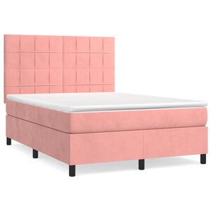 vidaXL Sommier à lattes de lit avec matelas Rose 140x190 cm Velours