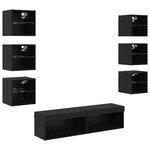 vidaXL Meuble TV avec des lumières à LED 8 Pièces Chêne noir Verre