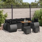 Ensemble de Canapés de Jardin 10 Pièces avec Coussins Rattan Poly Noir Acacia