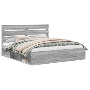 vidaXL Cadre de lit Gris Sonoma 200 x 200 cm Bois de pin massif