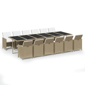 vidaXL Ensemble à dîner de jardin coussins 13 Pièces Résine tressée Beige