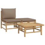 vidaXL Salon de jardin 3 Pièces avec coussins taupe bambou