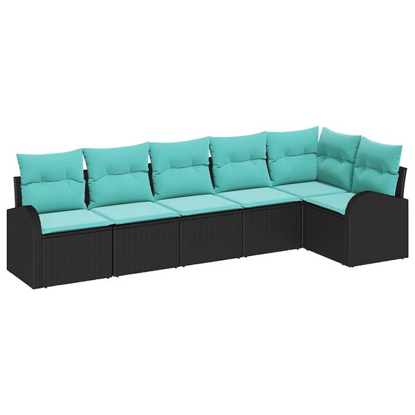 vidaXL Ensemble de canapé de jardin 6 Pièces Noir et turquoise polyrotin