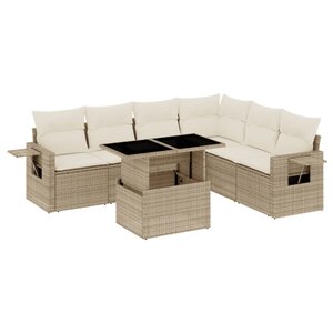 vidaXL Salon de jardin avec coussins 7 Pièces beige résine tressée