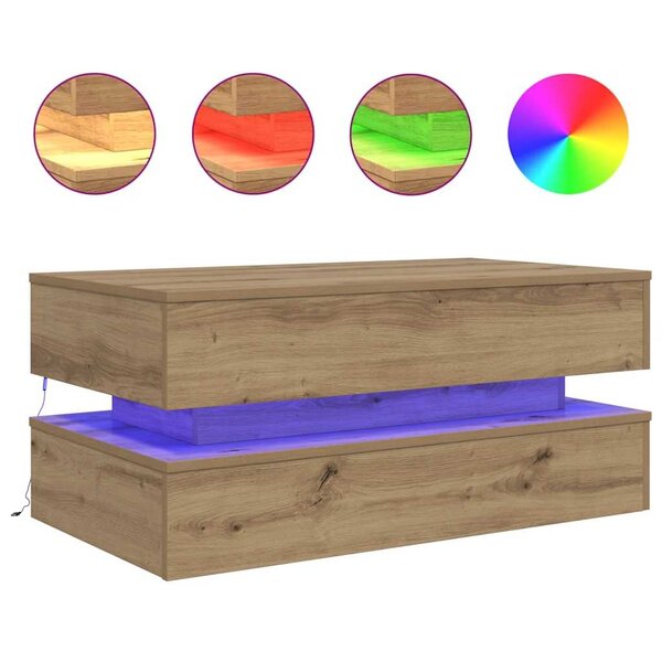 vidaXL Table basse avec lumières LED chêne artisanal 90x50x40 cm