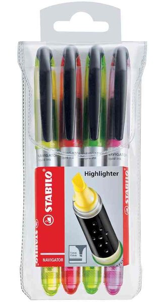 Pochette de 4 Surligneurs NAVIGATOR de poche Pointe Biseautée assortis STABILO