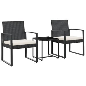 vidaXL Ensemble à manger de jardin avec coussins 3 Pièces noir rotin PP