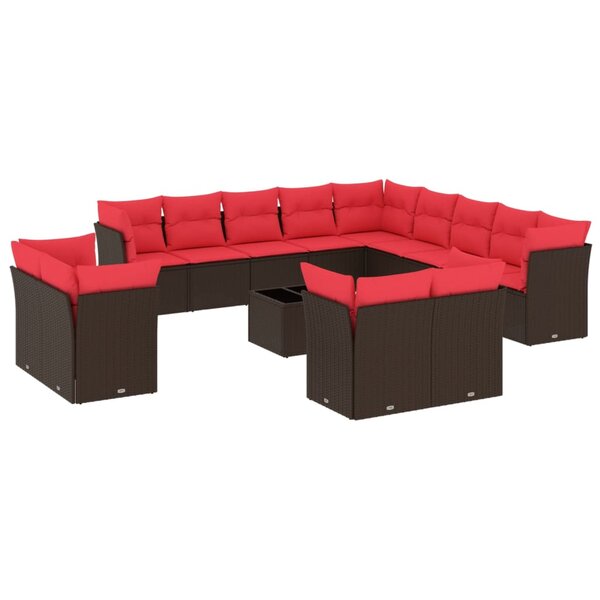 vidaXL Salon de jardin avec coussins 14 Pièces marron résine tressée