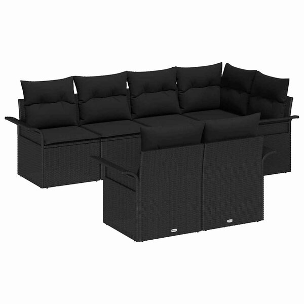 vidaXL Ensemble de canapé de jardin avec coussin 7 Pièces Noir Poly rotin