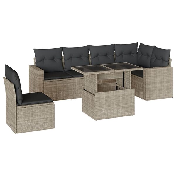 vidaXL Salon de jardin avec coussins 7 Pièces gris clair résine tressée