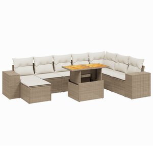 vidaXL Salon de jardin avec coussins 9 Pièces beige résine tressée