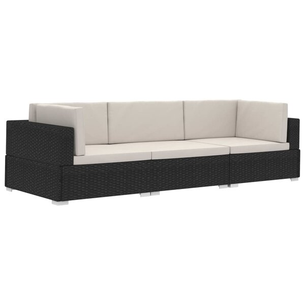 vidaXL Salon de jardin 3 Pièces avec coussins résine tressée noir