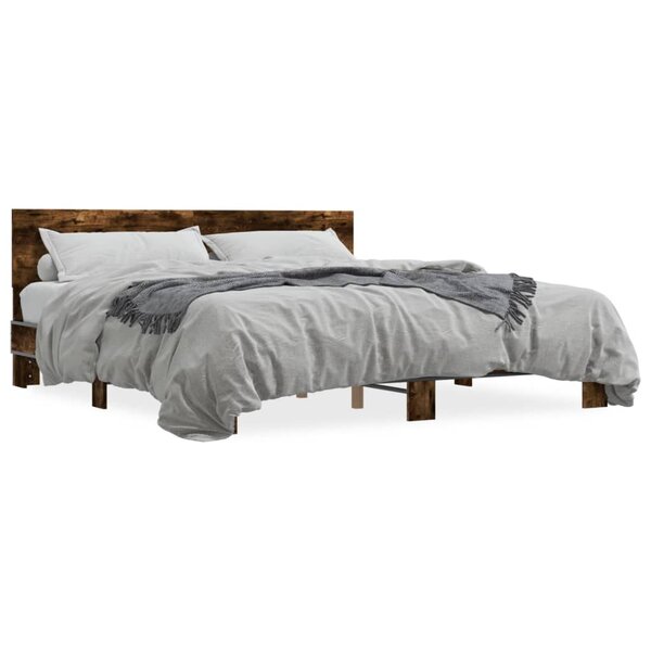 vidaXL Cadre de lit chêne fumé 200x200 cm bois d'ingénierie et métal