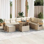 vidaXL Salon de jardin avec coussins 9 Pièces beige résine tressée acacia
