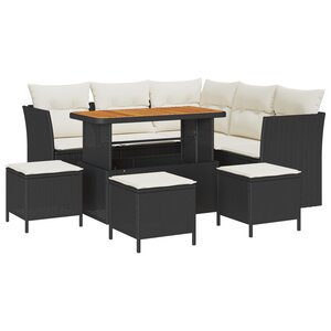 vidaXL Ensemble de canapé de jardin 9 pièces avec coussins en poly rotin noir et acacia