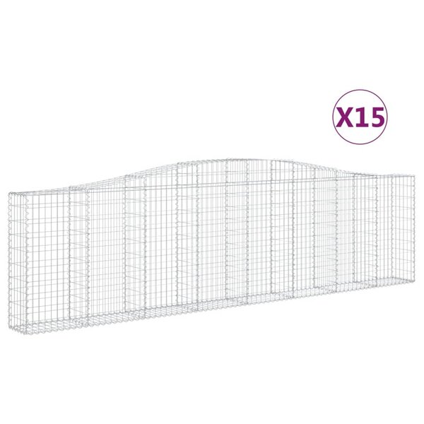 vidaXL Paniers à gabions arqués 15 Pièces 400x30x100/120 cm Fer galvanisé