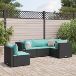 vidaXL Salon de jardin 5 Pièces avec coussins Noir Résine tressée