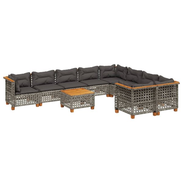 vidaXL Salon de jardin avec coussins 10 Pièces gris résine tressée