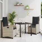 vidaXL Ensemble de salle à manger de jardin de 3 pièces avec coussins Gris clair Poly rotin