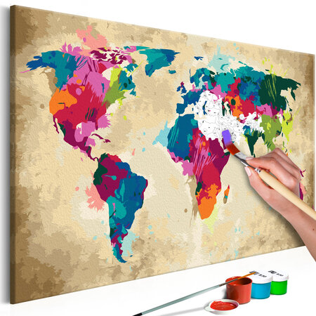 Tableau à peindre par soi-même - carte du monde multicouleur l x h en cm 60x40