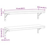 vidaXL Étagères murales 2 Pièces 75x23 5 cm argenté acier inoxydable