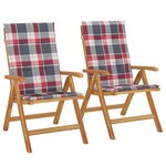 vidaXL Chaises de jardin inclinables lot de 2 et coussins teck massif