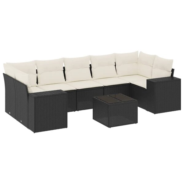 vidaXL Salon de jardin 8 Pièces avec coussins noir résine tressée