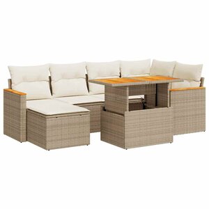 vidaXL Salon de jardin avec coussins 7 Pièces beige résine tressée acacia