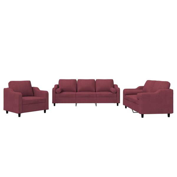 vidaXL Ensemble de canapés 3 Pièces avec coussins rouge bordeaux tissu