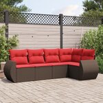 vidaXL Salon de jardin avec coussins 5 Pièces marron résine tressée