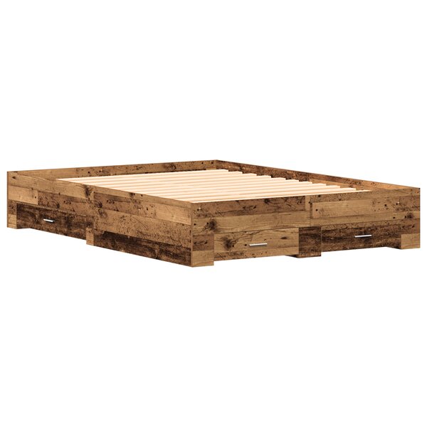 Cadre de lit vidaXL avec tiroirs Bois ancien 135x190 cm Bois d'ingénierie