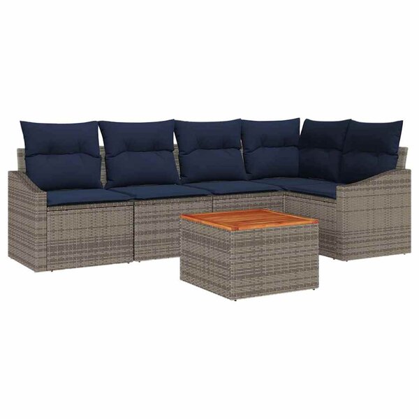 vidaXL Ensemble de canapé de jardin 6 Pièces Gris et bleu marine