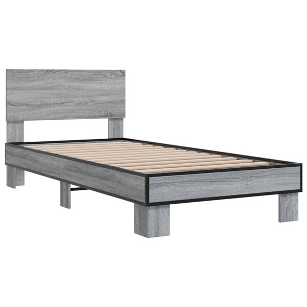 vidaXL Cadre de lit sonoma gris 100x200 cm bois d'ingénierie et métal