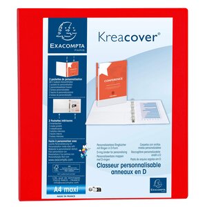 Classeur Pp Personnalisable Kreacover - 4 Anneaux En D 40mm - A4 Maxi - Rouge - X 10 - Exacompta