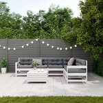 vidaXL Salon de jardin 7 Pièces avec coussins blanc bois de pin massif