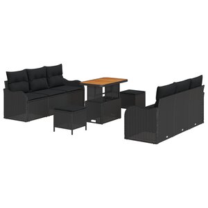 Ensemble de Canapé de Jardin Modulaire de 9 Pièces avec Coussins en Rattan Poly Noir