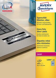 Bte de 4800 etiquettes métallisées ultra résistantes 45,7 x 21,2 mm argent avery zweckform