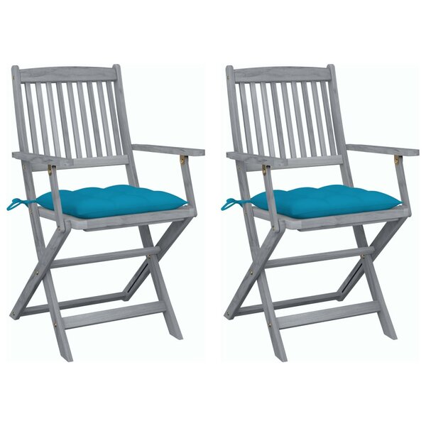 vidaXL Chaises pliables d'extérieur lot de 2 et coussins Bois d'acacia
