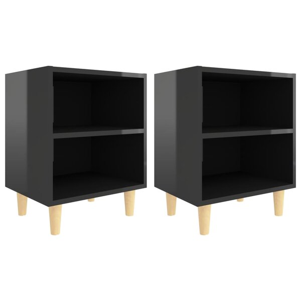 vidaXL Tables de chevet pieds en bois 2 Pièces Noir brillant 40x30x50 cm