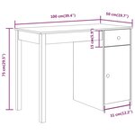 vidaXL Bureau Noir 100x50x75 cm Bois massif de pin