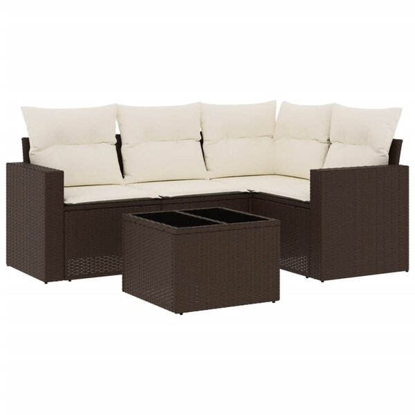 vidaXL Salon de jardin avec coussins 5 Pièces marron résine tressée