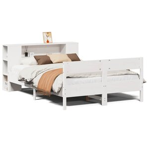 vidaXL Lit bibliothèque sans matelas blanc 140x200 cm bois pin massif