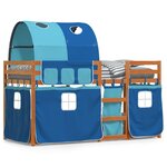 vidaXL Lit superposé avec rideaux bleu 90x190 cm bois pin massif