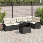 vidaXL Ensemble de Canapés de Jardin 7 Pièces avec Coussins Noir Poly Rattan