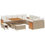 Ensemble de Canapé de Jardin vidaXL 13 Pièces avec Coussins Beige Rattan Acacia