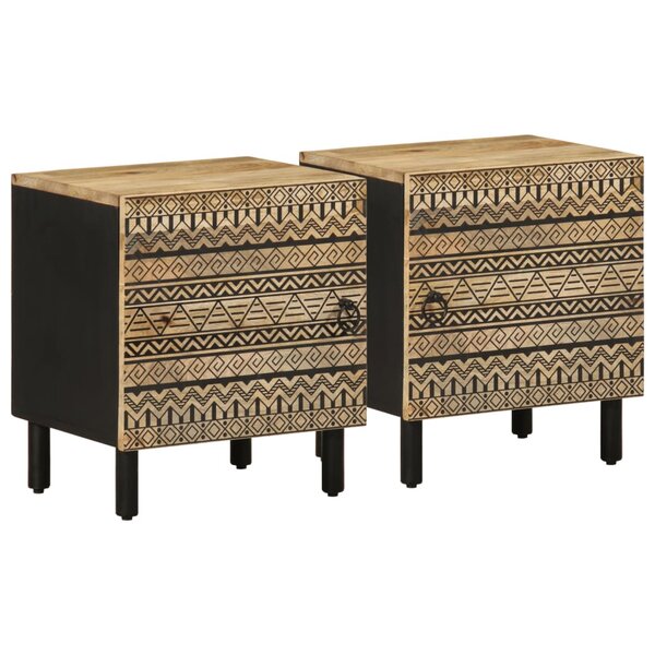 vidaXL Tables de chevet 2 Pièces noir bois de manguier massif brut