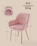 Chaise de salle à manger fauteuil siège rembourrée avec accoudoirs largeur d’assise 49 cm pieds en métal revêtement en velours charge 110 kg pour salon chambre rose 12_0004909