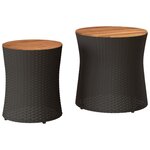 vidaXL Tables d'appoint de jardin 2 Pièces dessus en bois noir poly rotin