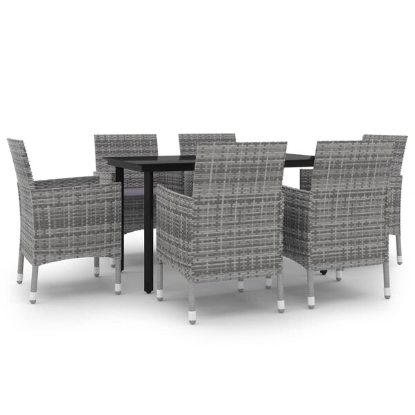 vidaXL Mobilier à dîner de jardin coussins 7 Pièces Résine tressée Verre
